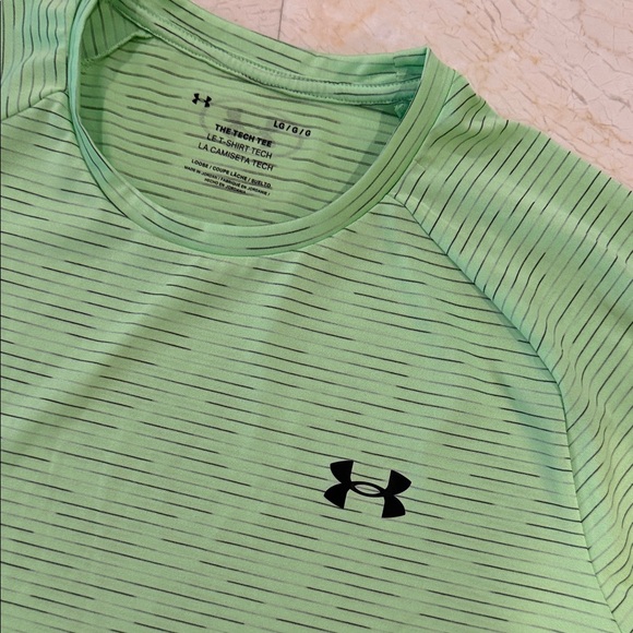 Under Armour Men's Striped Lime Green Tee - Picture 3 of 5